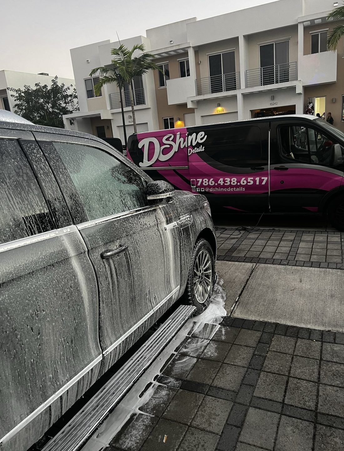 DShine Details mobile detailing service at night in Miami residential area